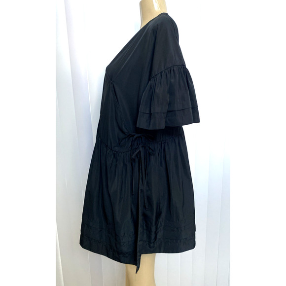 CECILIE BAHNSEN Black Wrap Dress Short Sleeve Ruffled V neck Mini XS S - Picture 4 of 10